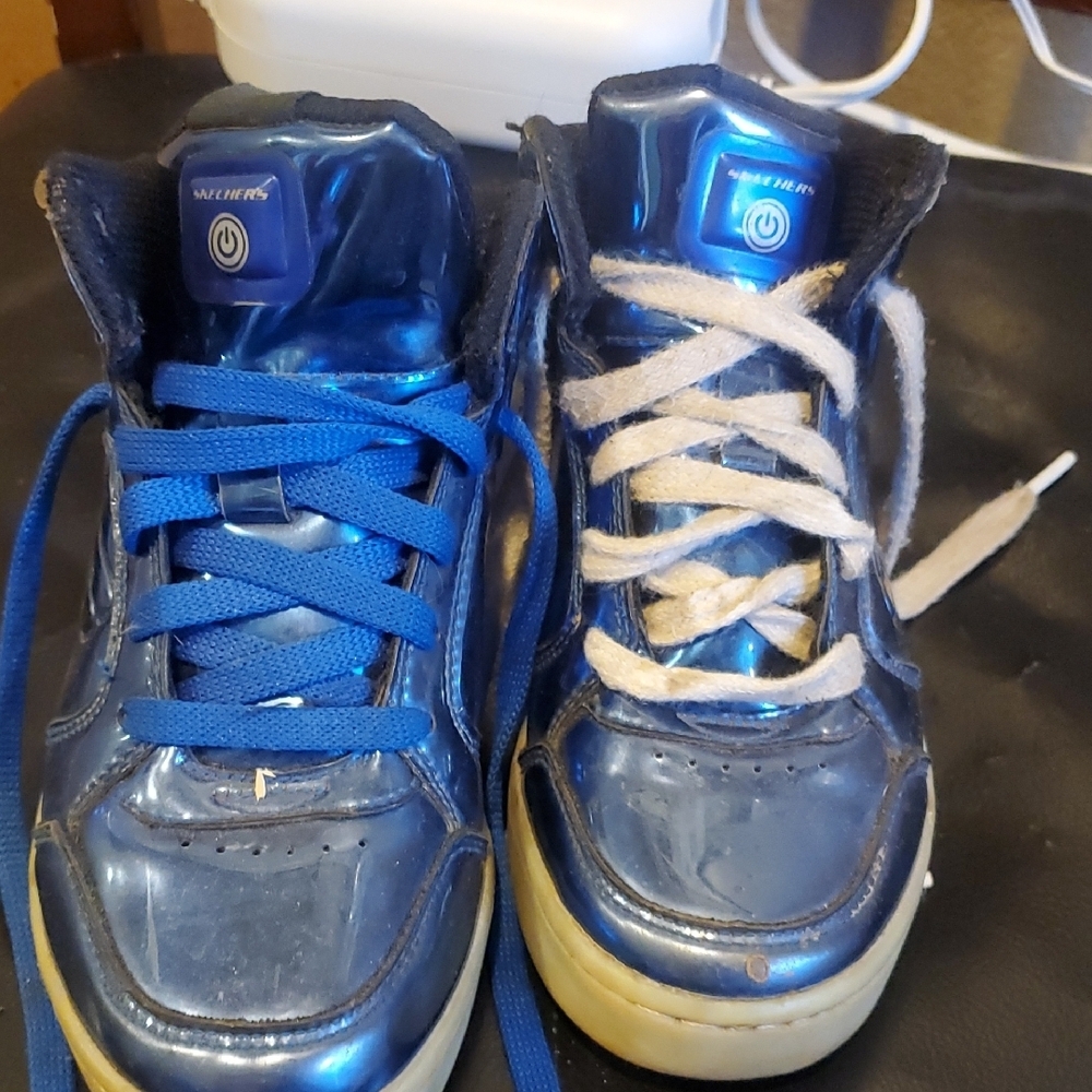 Skechers Blue High-Top Sneakers with Padded Tongue and Contrasting Laces